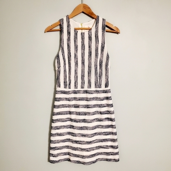 Julie Brown Metallic Navy Blue White Striped Dress - Picture 2 of 5